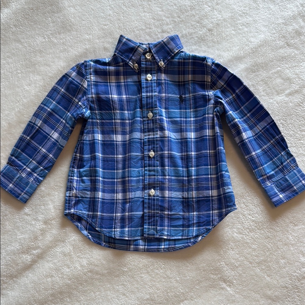Ralph Lauren Blue Button Down Shirt Classic Plaid Design
